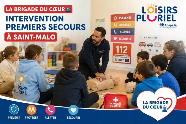 Intervention de La Brigade du Cœur auprès des enfants et adolescents de Loisirs Pluriel à Saint-Malo pour apprendre les gestes de premiers secours.