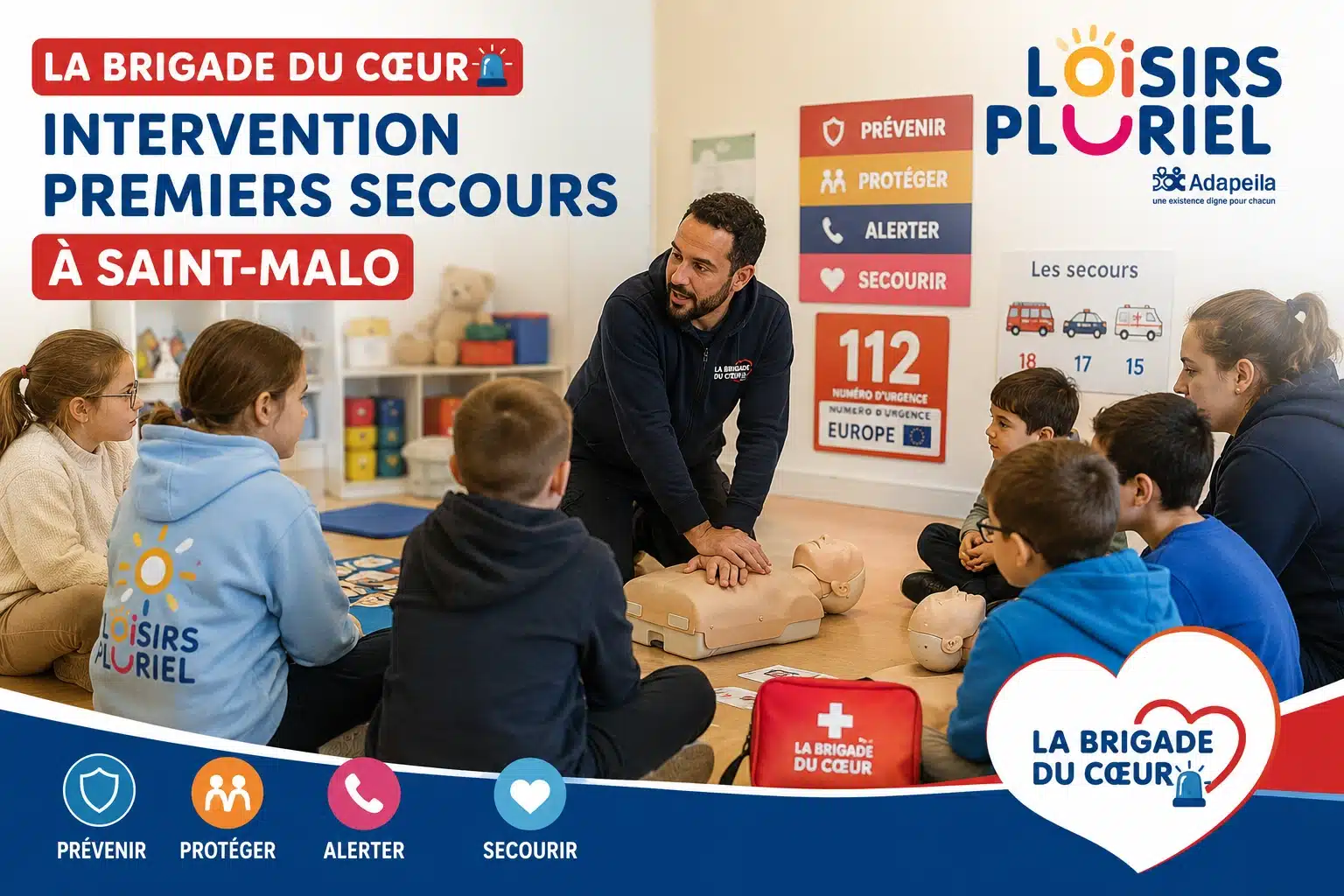 Intervention de La Brigade du Cœur auprès des enfants et adolescents de Loisirs Pluriel à Saint-Malo pour apprendre les gestes de premiers secours.