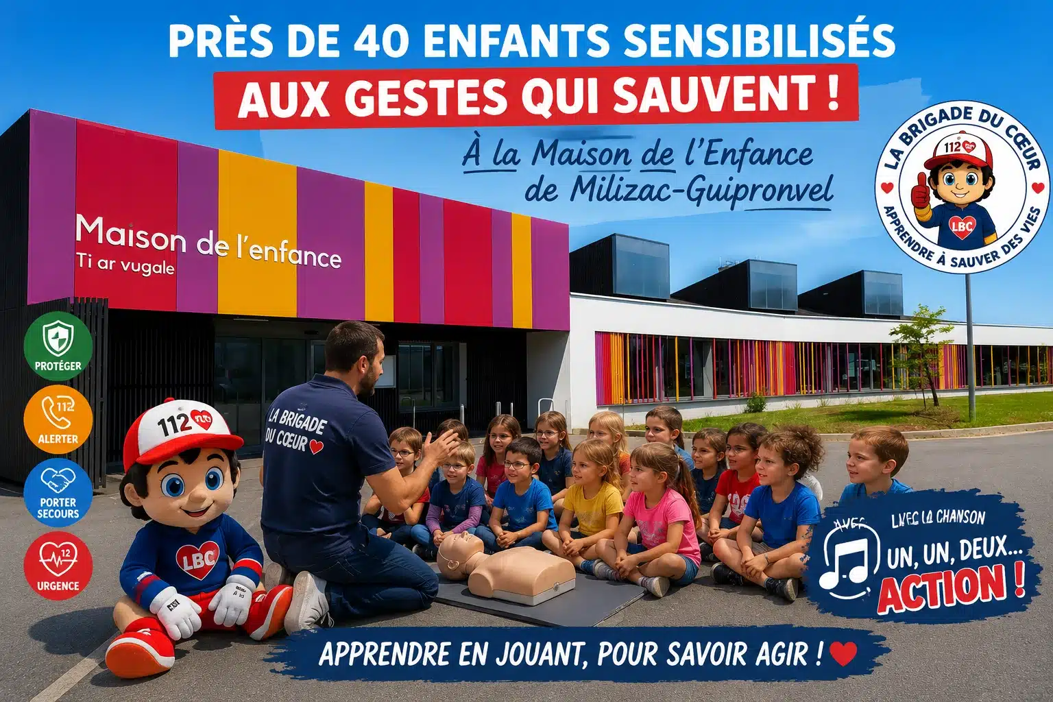 Enfants participant à une animation de premiers secours en centre de loisirs