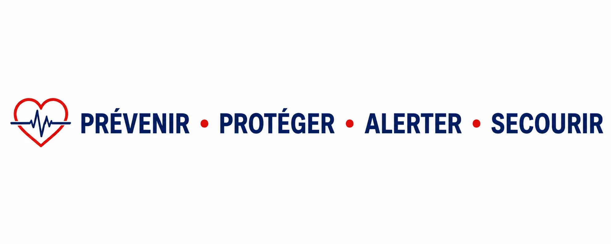 Bandeau pédagogique présentant les quatre étapes des premiers secours : prévenir, protéger, alerter et secourir.