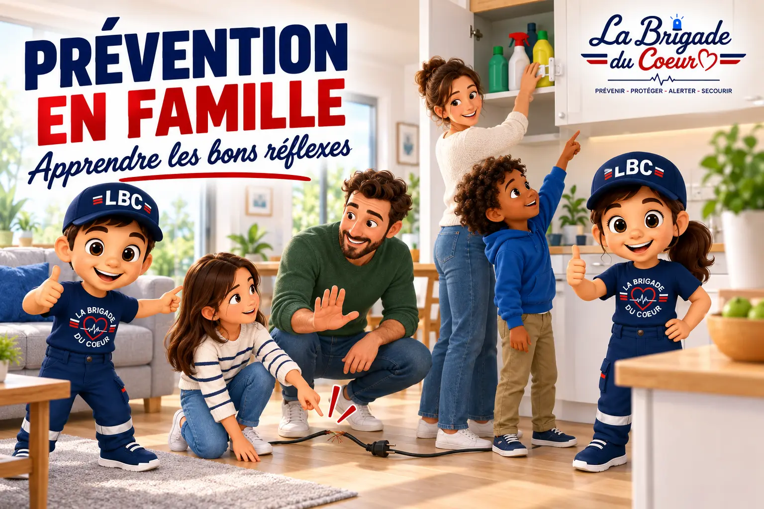 Prévention en famille : parents et enfants apprennent ensemble à repérer les dangers domestiques et à adopter les bons réflexes.